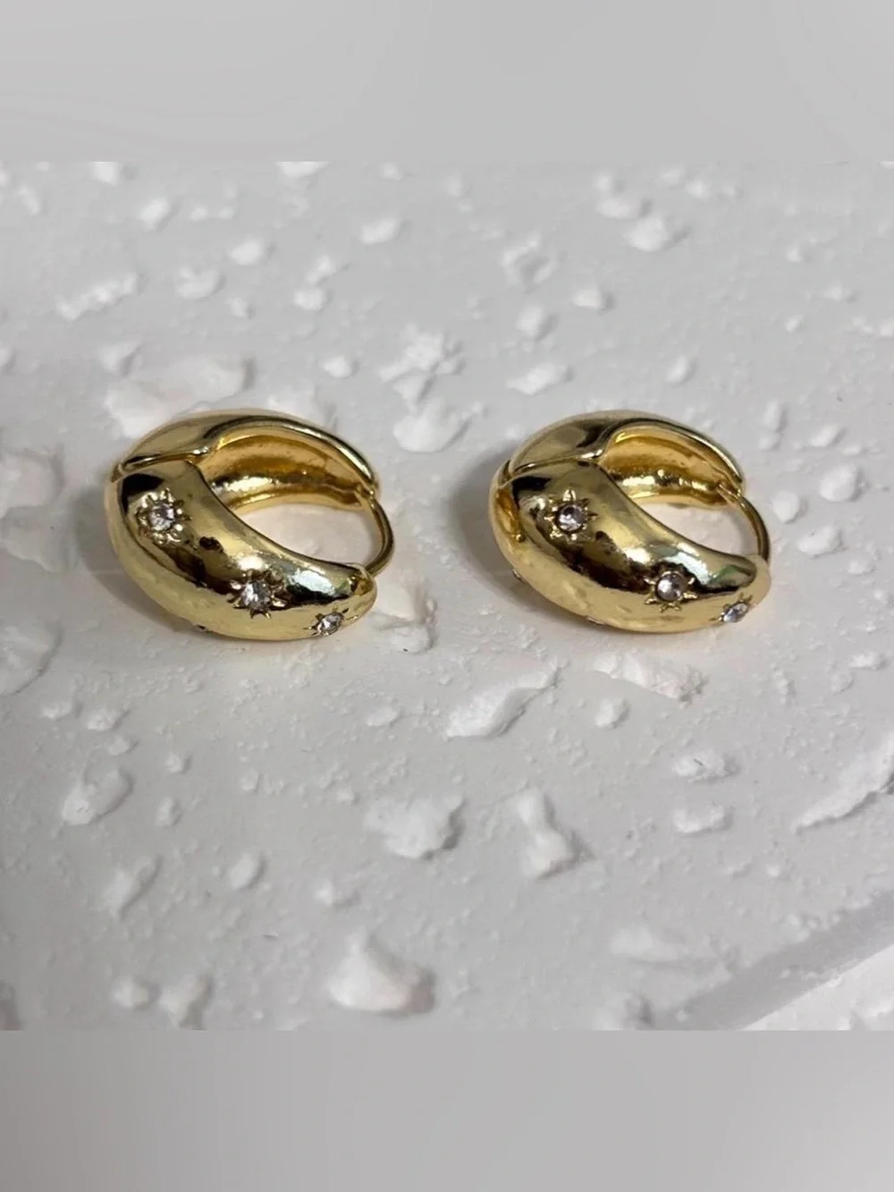 Gold Crystal Celestial Accent Huggie Hoop Earrings - Picture 3 of 4